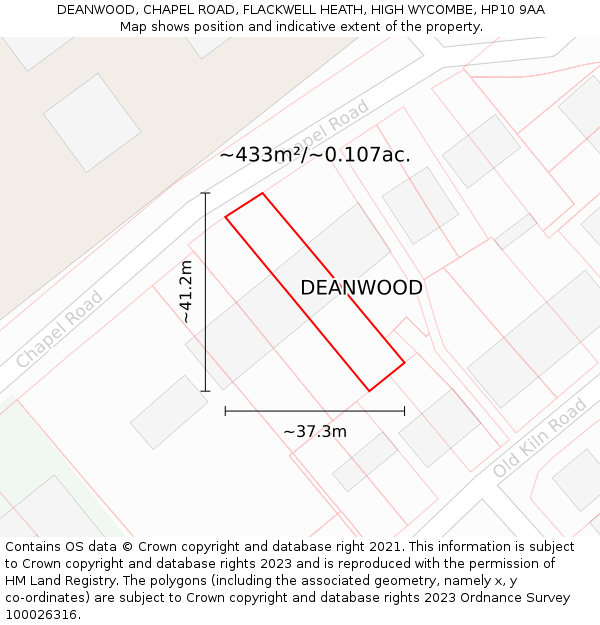 DEANWOOD, CHAPEL ROAD, FLACKWELL HEATH, HIGH WYCOMBE, HP10 9AA: Plot and title map
