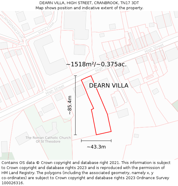 DEARN VILLA, HIGH STREET, CRANBROOK, TN17 3DT: Plot and title map