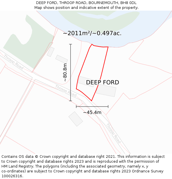 DEEP FORD, THROOP ROAD, BOURNEMOUTH, BH8 0DL: Plot and title map
