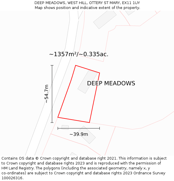 DEEP MEADOWS, WEST HILL, OTTERY ST MARY, EX11 1UY: Plot and title map
