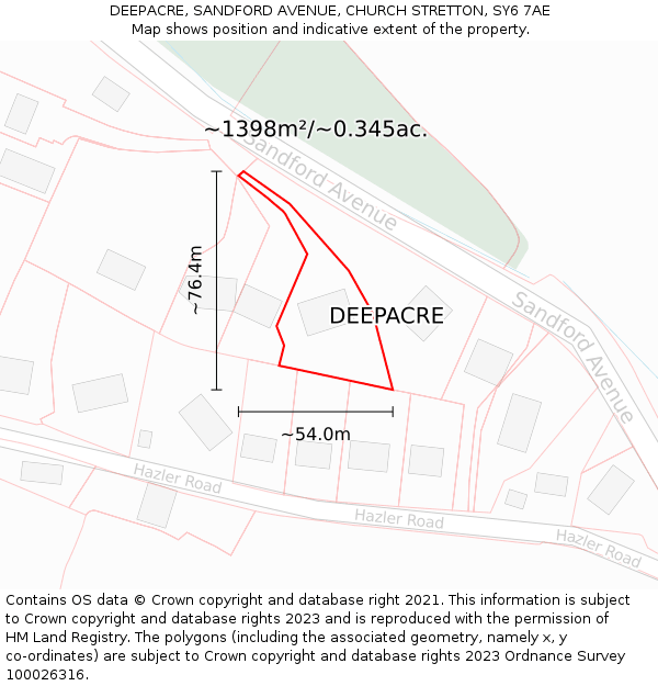 DEEPACRE, SANDFORD AVENUE, CHURCH STRETTON, SY6 7AE: Plot and title map