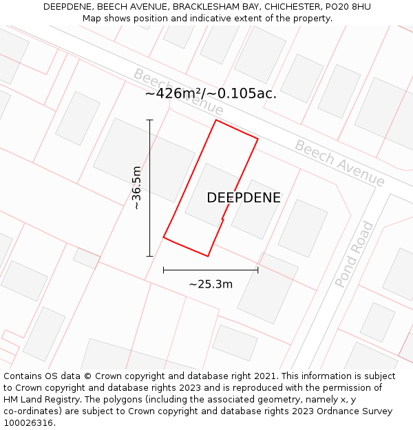 DEEPDENE, BEECH AVENUE, BRACKLESHAM BAY, CHICHESTER, PO20 8HU: Plot and title map