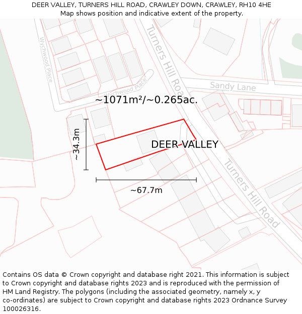 DEER VALLEY, TURNERS HILL ROAD, CRAWLEY DOWN, CRAWLEY, RH10 4HE: Plot and title map