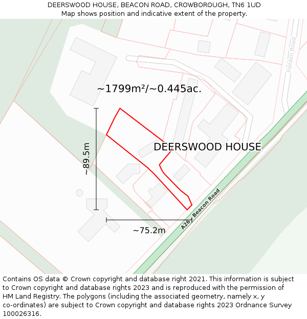 DEERSWOOD HOUSE, BEACON ROAD, CROWBOROUGH, TN6 1UD: Plot and title map