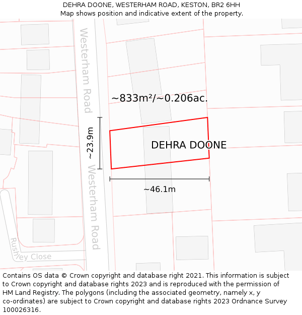 DEHRA DOONE, WESTERHAM ROAD, KESTON, BR2 6HH: Plot and title map