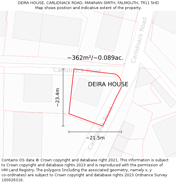 DEIRA HOUSE, CARLIDNACK ROAD, MAWNAN SMITH, FALMOUTH, TR11 5HD: Plot and title map