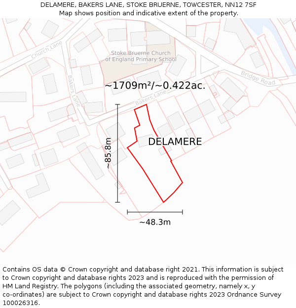 DELAMERE, BAKERS LANE, STOKE BRUERNE, TOWCESTER, NN12 7SF: Plot and title map