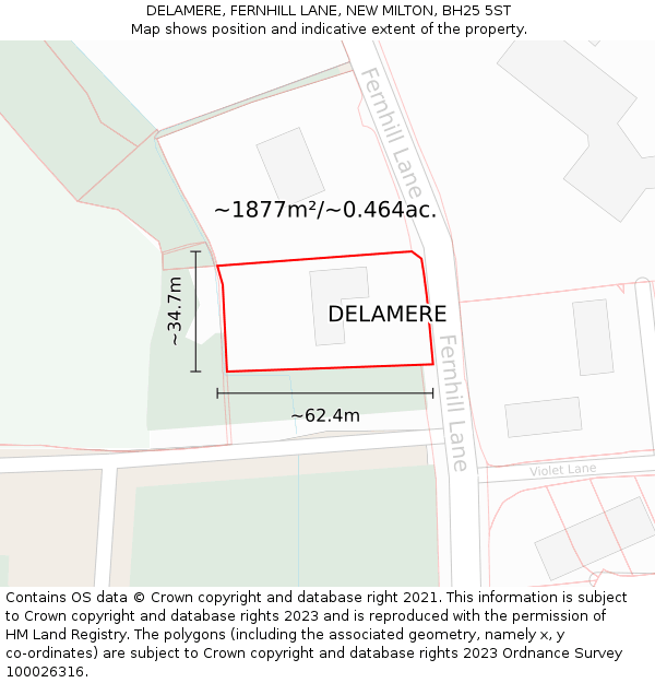 DELAMERE, FERNHILL LANE, NEW MILTON, BH25 5ST: Plot and title map