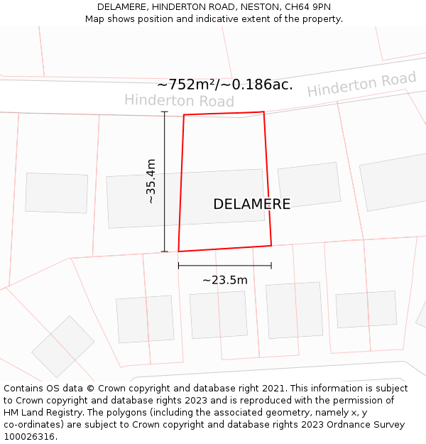 DELAMERE, HINDERTON ROAD, NESTON, CH64 9PN: Plot and title map