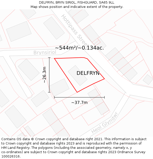 DELFRYN, BRYN SIRIOL, FISHGUARD, SA65 9LL: Plot and title map