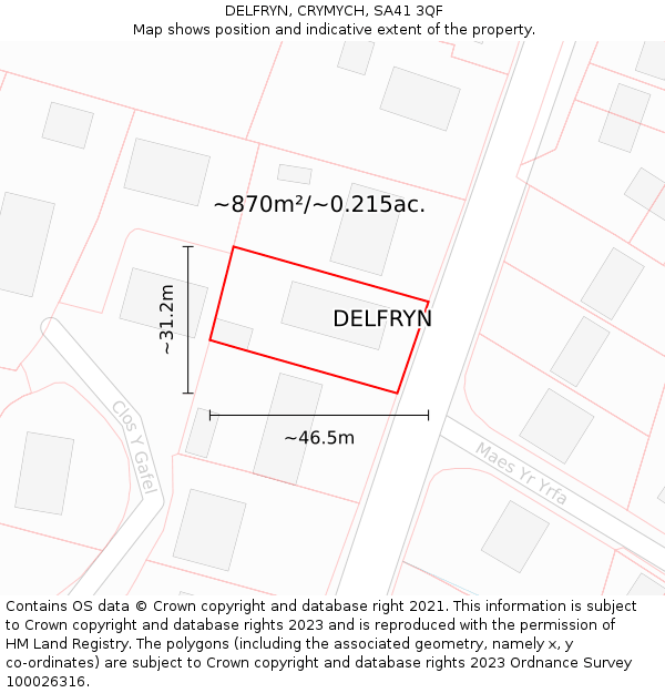 DELFRYN, CRYMYCH, SA41 3QF: Plot and title map