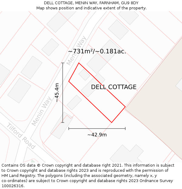 DELL COTTAGE, MENIN WAY, FARNHAM, GU9 8DY: Plot and title map