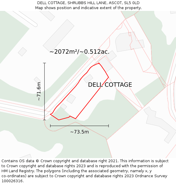 DELL COTTAGE, SHRUBBS HILL LANE, ASCOT, SL5 0LD: Plot and title map