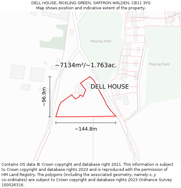 DELL HOUSE, RICKLING GREEN, SAFFRON WALDEN, CB11 3YG: Plot and title map