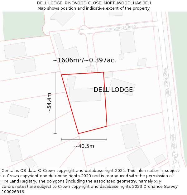 DELL LODGE, PINEWOOD CLOSE, NORTHWOOD, HA6 3EH: Plot and title map