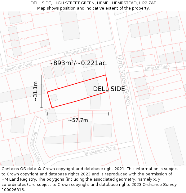DELL SIDE, HIGH STREET GREEN, HEMEL HEMPSTEAD, HP2 7AF: Plot and title map