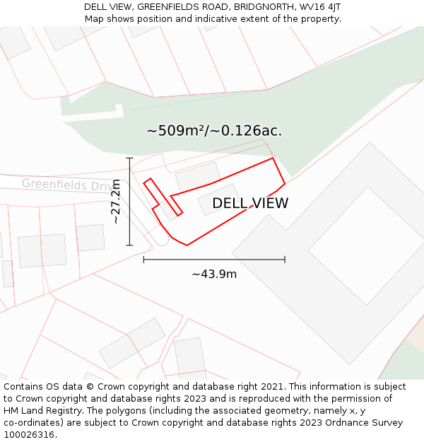 DELL VIEW, GREENFIELDS ROAD, BRIDGNORTH, WV16 4JT: Plot and title map