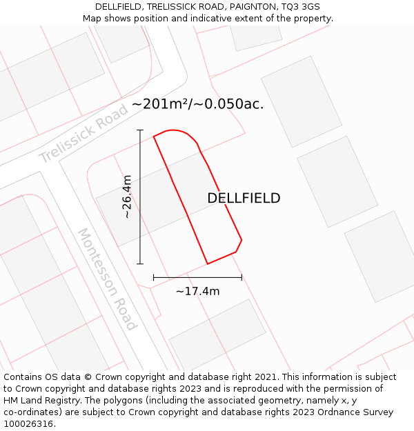 DELLFIELD, TRELISSICK ROAD, PAIGNTON, TQ3 3GS: Plot and title map