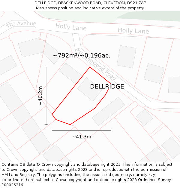 DELLRIDGE, BRACKENWOOD ROAD, CLEVEDON, BS21 7AB: Plot and title map