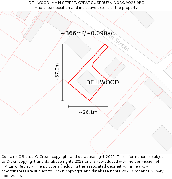 DELLWOOD, MAIN STREET, GREAT OUSEBURN, YORK, YO26 9RG: Plot and title map