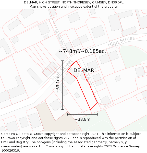 DELMAR, HIGH STREET, NORTH THORESBY, GRIMSBY, DN36 5PL: Plot and title map