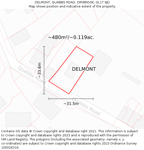 DELMONT, QUABBS ROAD, DRYBROOK, GL17 9JD: Plot and title map