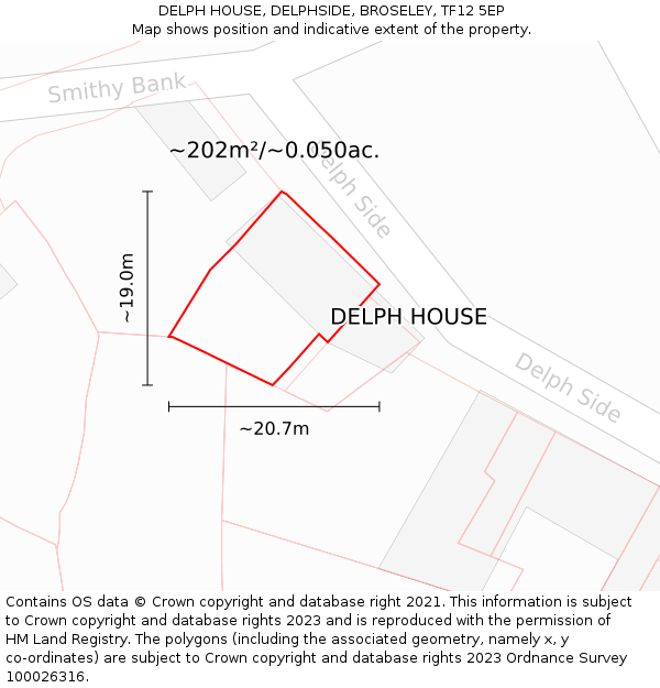 DELPH HOUSE, DELPHSIDE, BROSELEY, TF12 5EP: Plot and title map