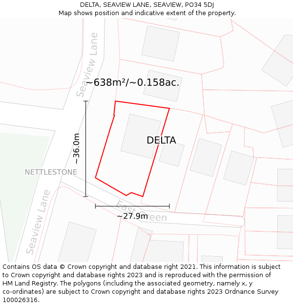 DELTA, SEAVIEW LANE, SEAVIEW, PO34 5DJ: Plot and title map