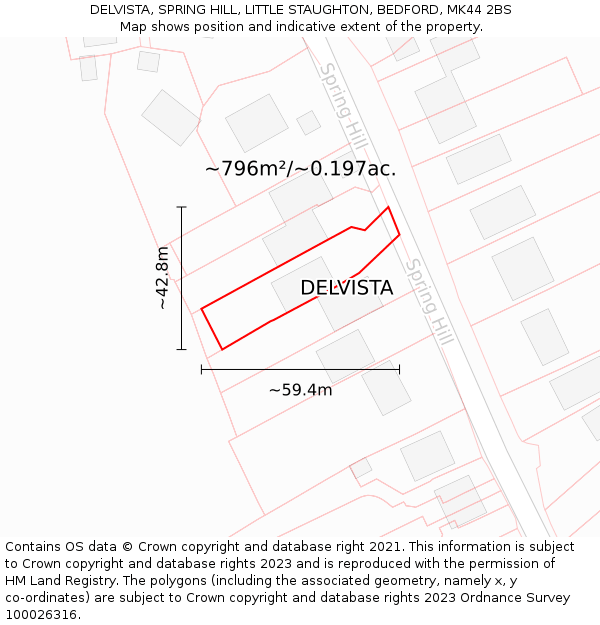 DELVISTA, SPRING HILL, LITTLE STAUGHTON, BEDFORD, MK44 2BS: Plot and title map