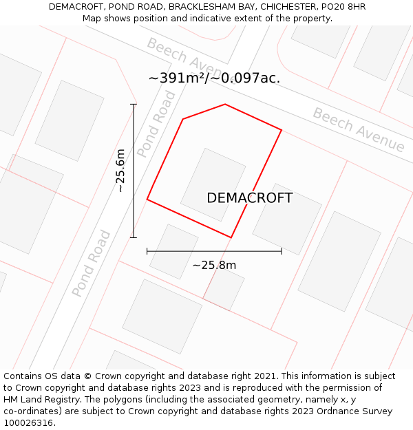 DEMACROFT, POND ROAD, BRACKLESHAM BAY, CHICHESTER, PO20 8HR: Plot and title map