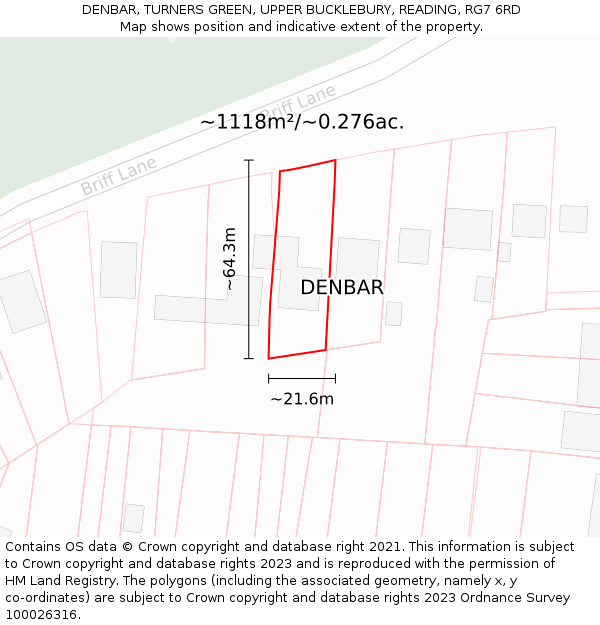 DENBAR, TURNERS GREEN, UPPER BUCKLEBURY, READING, RG7 6RD: Plot and title map