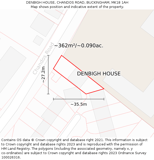 DENBIGH HOUSE, CHANDOS ROAD, BUCKINGHAM, MK18 1AH: Plot and title map