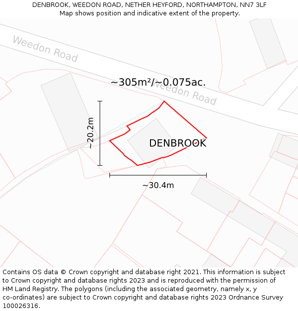 DENBROOK, WEEDON ROAD, NETHER HEYFORD, NORTHAMPTON, NN7 3LF: Plot and title map
