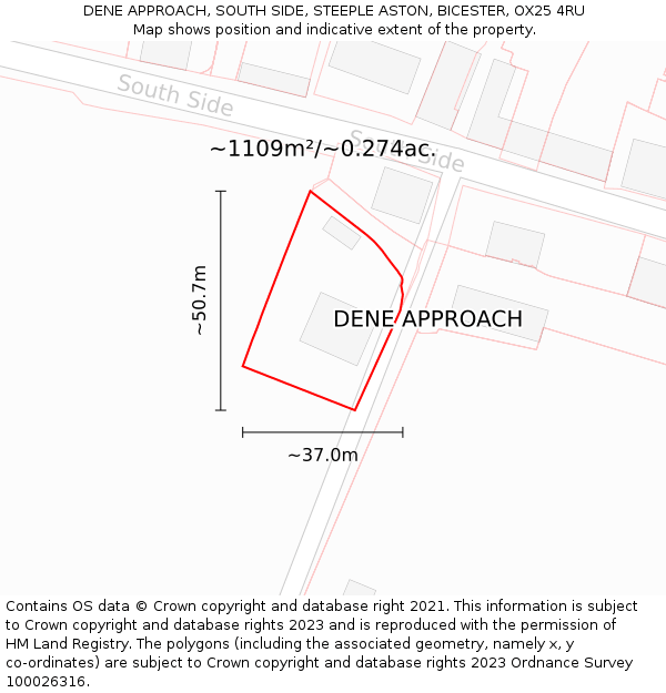 DENE APPROACH, SOUTH SIDE, STEEPLE ASTON, BICESTER, OX25 4RU: Plot and title map