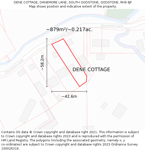 DENE COTTAGE, DANEMORE LANE, SOUTH GODSTONE, GODSTONE, RH9 8JF: Plot and title map