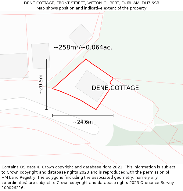 DENE COTTAGE, FRONT STREET, WITTON GILBERT, DURHAM, DH7 6SR: Plot and title map