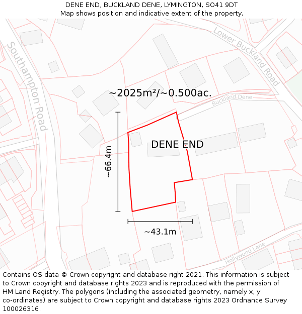 DENE END, BUCKLAND DENE, LYMINGTON, SO41 9DT: Plot and title map