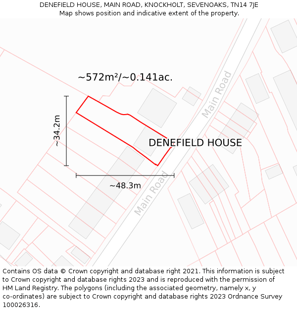 DENEFIELD HOUSE, MAIN ROAD, KNOCKHOLT, SEVENOAKS, TN14 7JE: Plot and title map