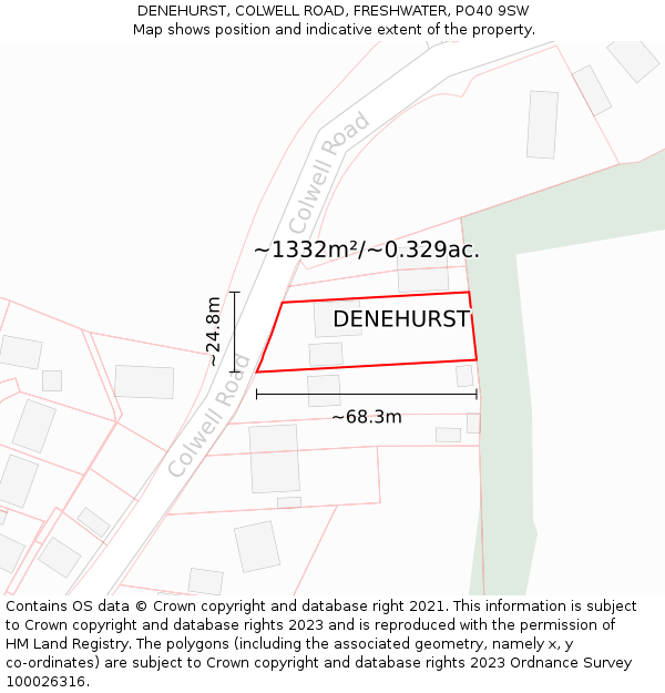 DENEHURST, COLWELL ROAD, FRESHWATER, PO40 9SW: Plot and title map