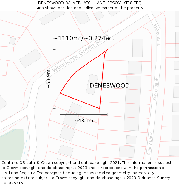DENESWOOD, WILMERHATCH LANE, EPSOM, KT18 7EQ: Plot and title map