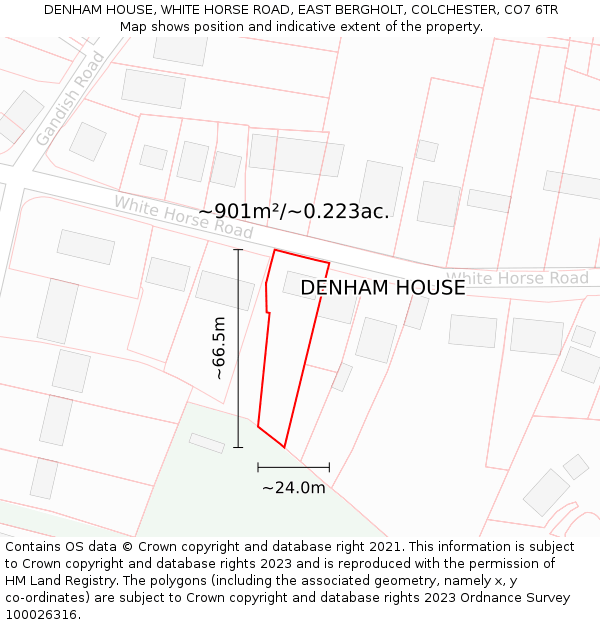 DENHAM HOUSE, WHITE HORSE ROAD, EAST BERGHOLT, COLCHESTER, CO7 6TR: Plot and title map