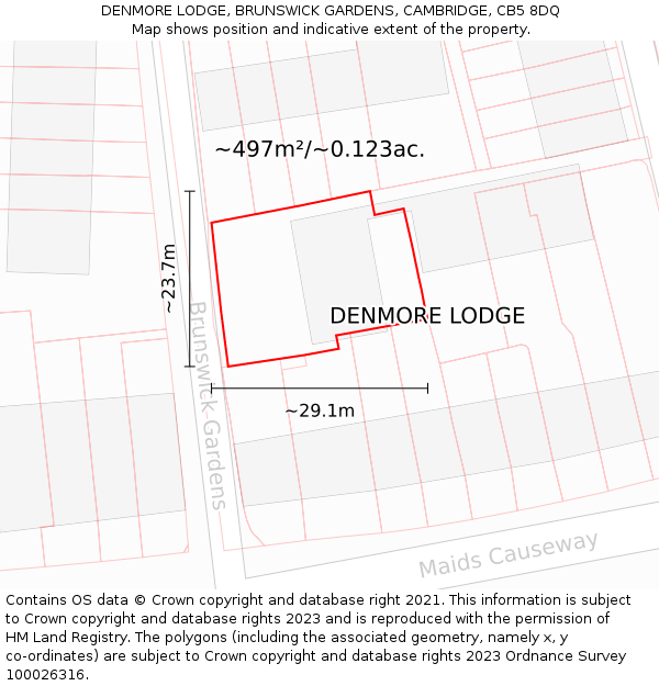 DENMORE LODGE, BRUNSWICK GARDENS, CAMBRIDGE, CB5 8DQ: Plot and title map