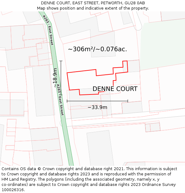 DENNE COURT, EAST STREET, PETWORTH, GU28 0AB: Plot and title map