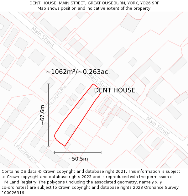 DENT HOUSE, MAIN STREET, GREAT OUSEBURN, YORK, YO26 9RF: Plot and title map