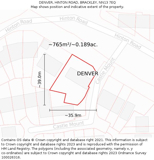 DENVER, HINTON ROAD, BRACKLEY, NN13 7EQ: Plot and title map