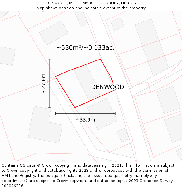 DENWOOD, MUCH MARCLE, LEDBURY, HR8 2LY: Plot and title map