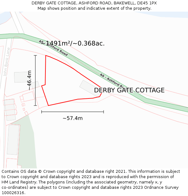 DERBY GATE COTTAGE, ASHFORD ROAD, BAKEWELL, DE45 1PX: Plot and title map