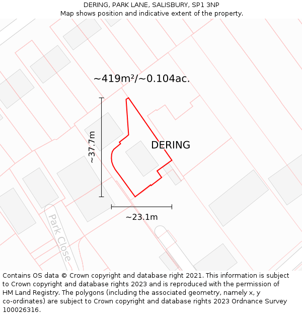 DERING, PARK LANE, SALISBURY, SP1 3NP: Plot and title map