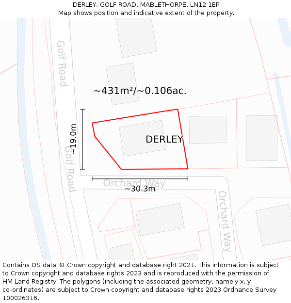 DERLEY, GOLF ROAD, MABLETHORPE, LN12 1EP: Plot and title map