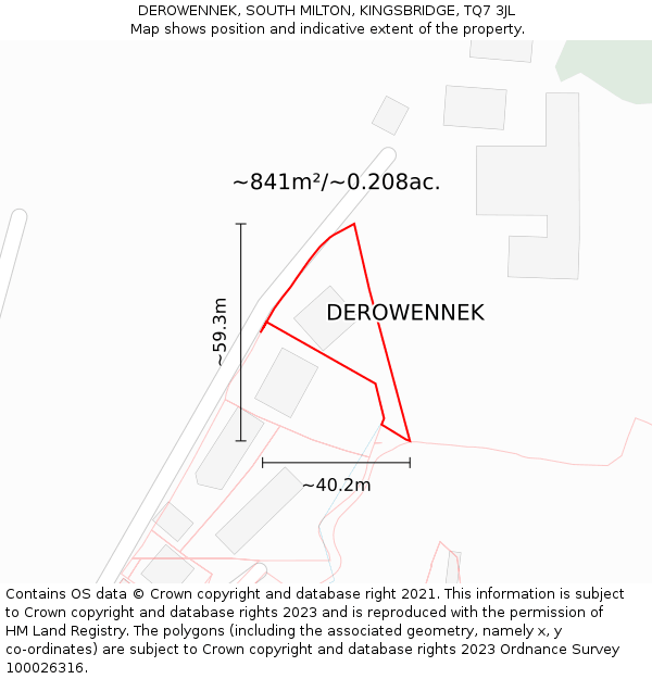 DEROWENNEK, SOUTH MILTON, KINGSBRIDGE, TQ7 3JL: Plot and title map